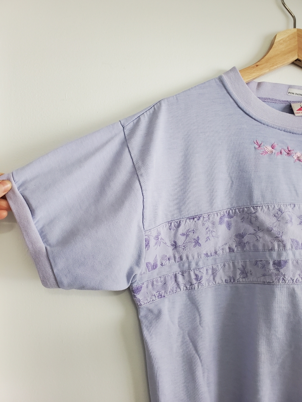 Vintage 80s Large Top lady Footlocker Bubble T-shirt Oversized Flower Embroidery - Picture 3 of 16